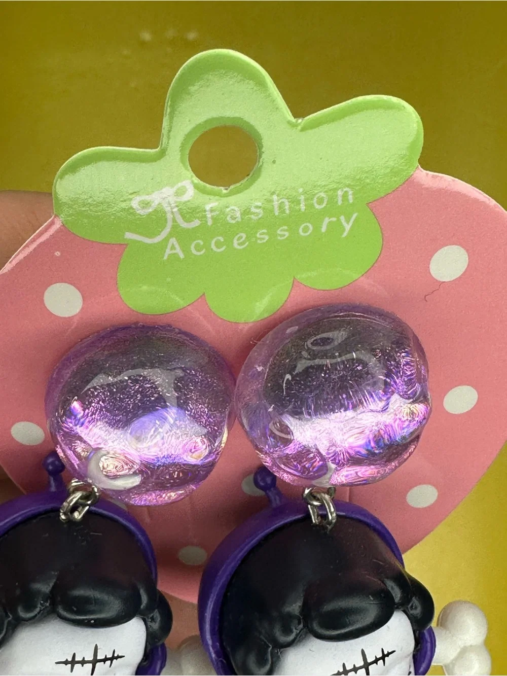 Skull panda  Purple Cartoon Character Dangle Earrings -